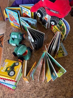Red Toy Tractor Plush with Green Plush Trucks - Kids Toys